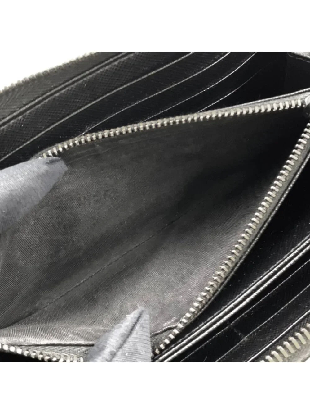 Prada Triangle Logo Zip Around Saffiano Leather Black Wallet